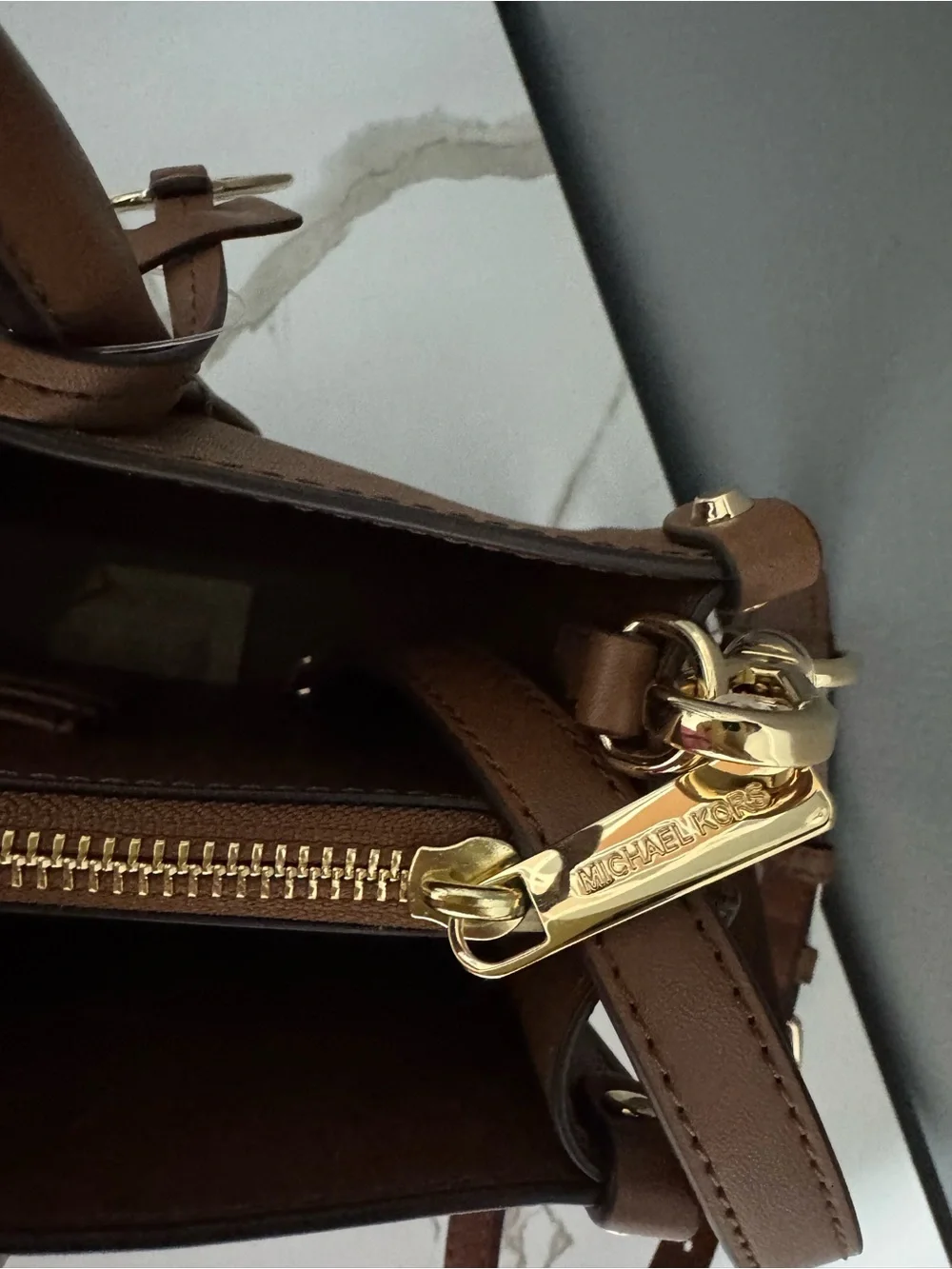 Michael Kors Tan Saffiano Leather Satchel with Gold Hardware
